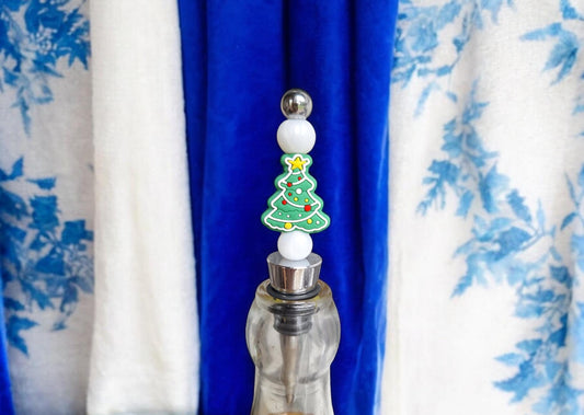 Silicone beaded Christmas tree wine stopper / holiday beaded silicone wine stopper top / christian religious wine accessories
