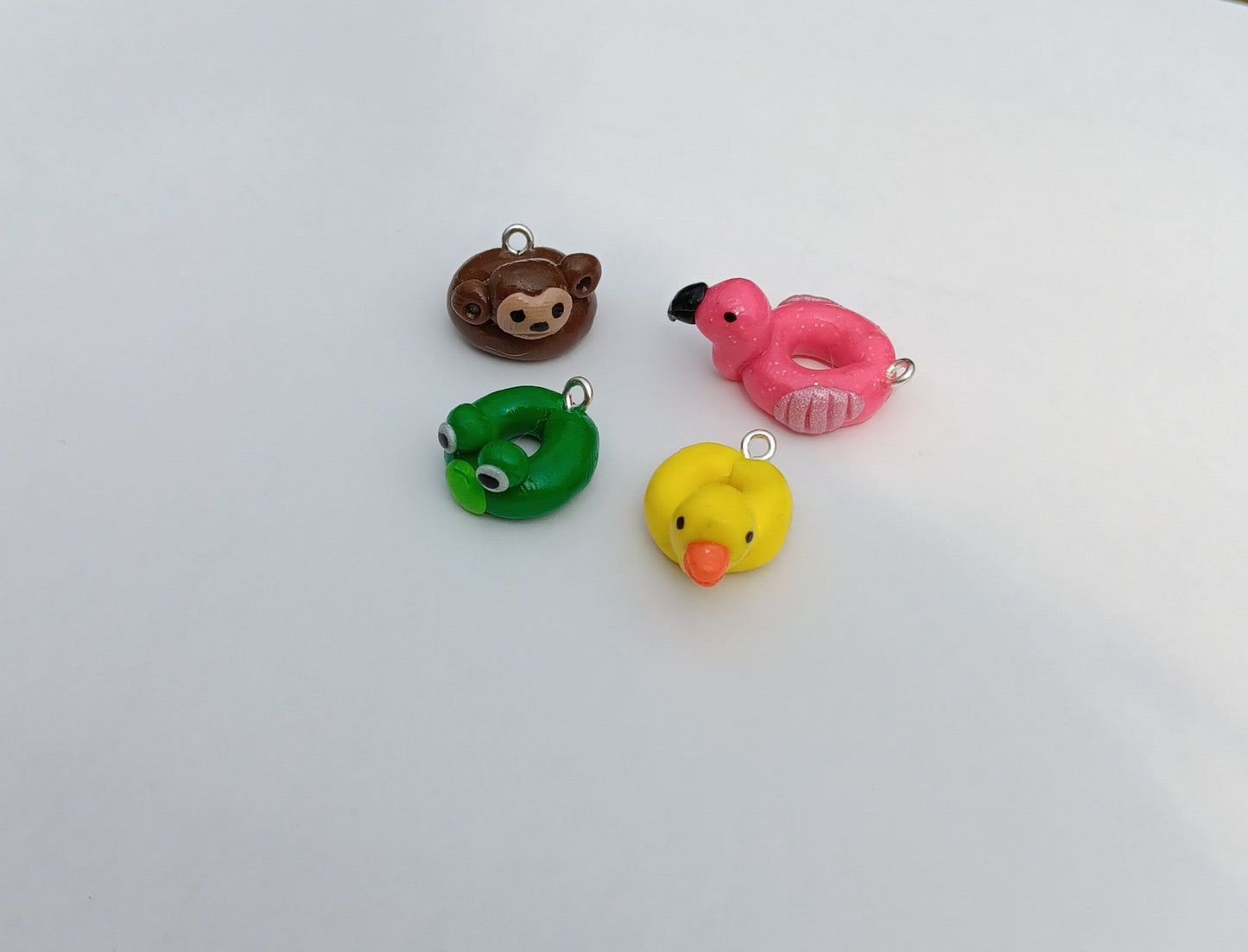 Kawaii summer beach floatie flamingo charms / polymer clay animal charms / animal floatie charms / animal floaty charms frog duck monkey