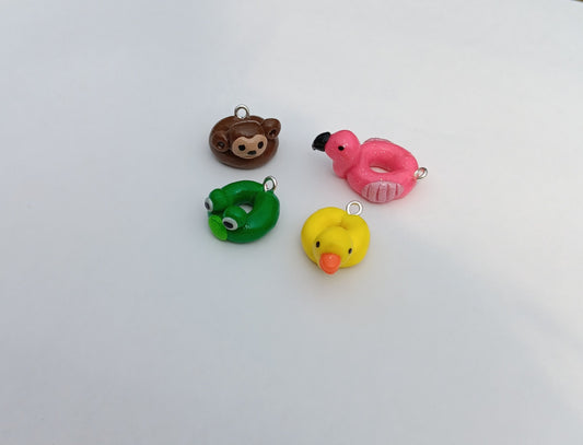 Kawaii summer beach floatie flamingo charms / polymer clay animal charms / animal floatie charms / animal floaty charms frog duck monkey