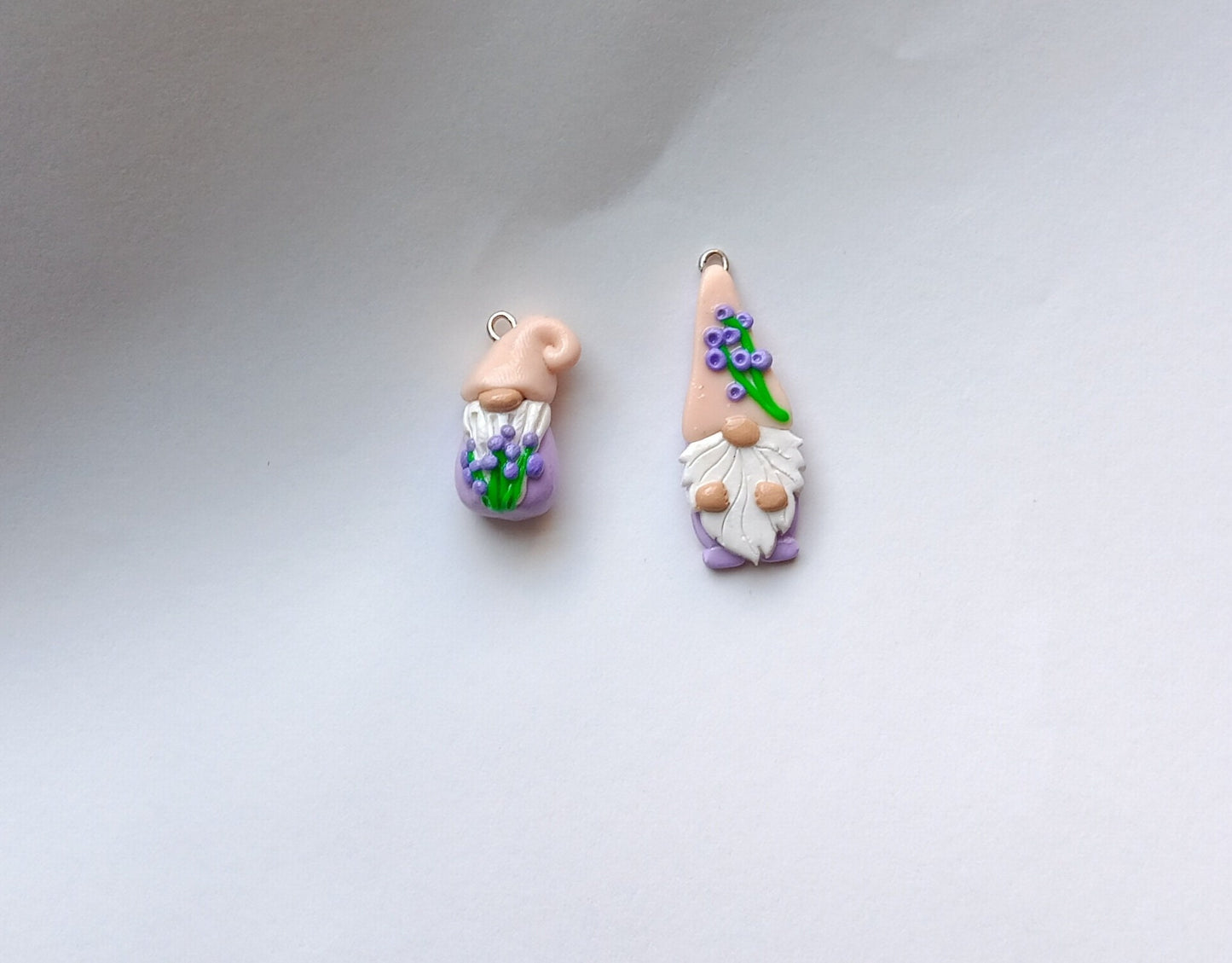 Kawaii floral Lavendar gnome charms / polymer clay garden gnome charms / kawaii toadstool charms / lavender gnome charms stitch marker