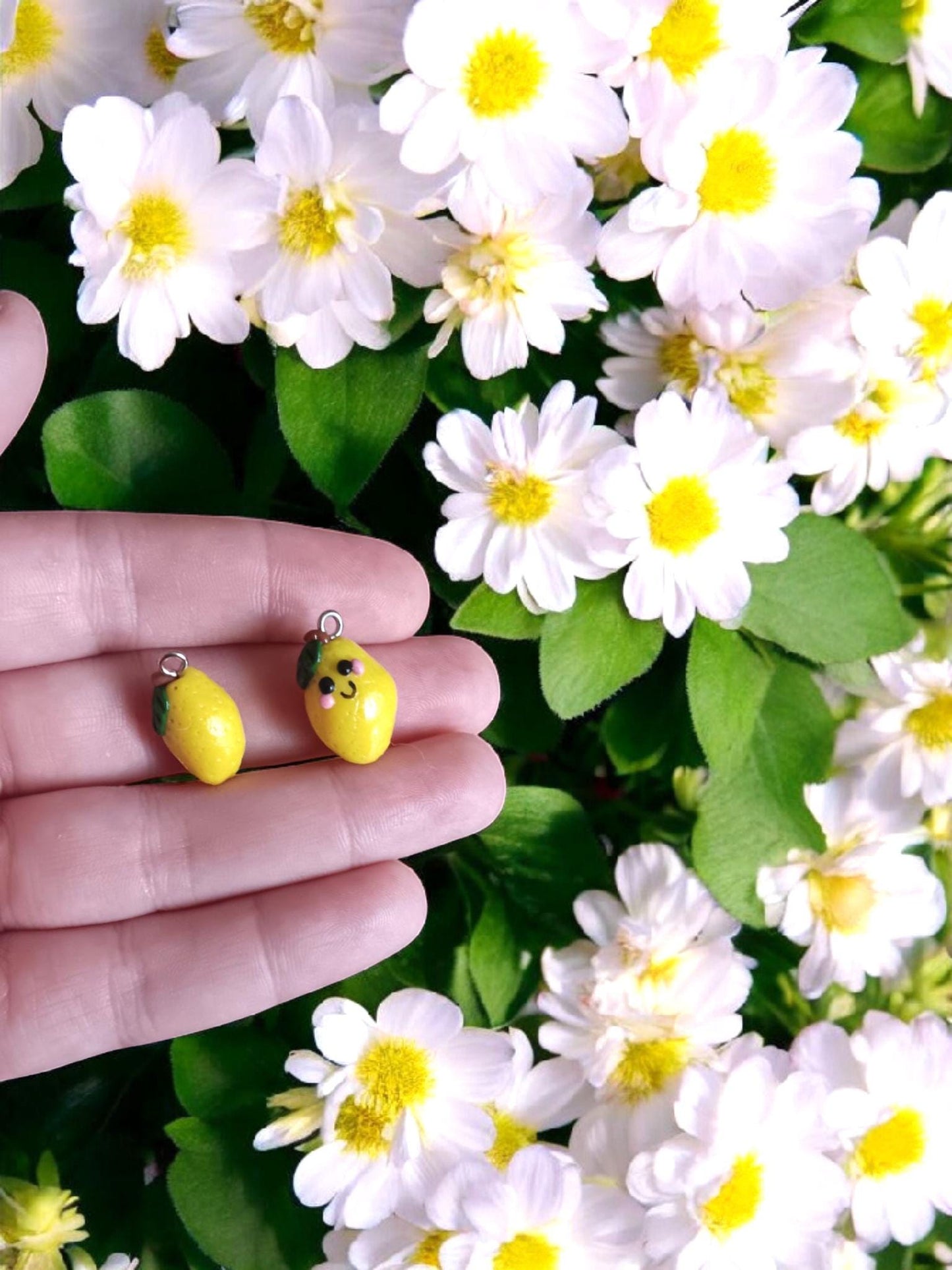 Polymer clay lemon charms / cute kawaii clay fruit food charms jewelry / clay lemon charm jewelry stitch marker progress keeper notions