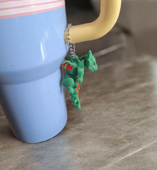 3D articulated cute dragon tumbler charm / 3d printed scruff dragon 3d printed animals figurine knick knack Fidget cup handle charm