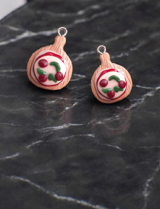 Kawaii charcuterie board pizza food charms / polymer clay cheese pizza board round charms / kawaii food charms jewelry stitchmarker