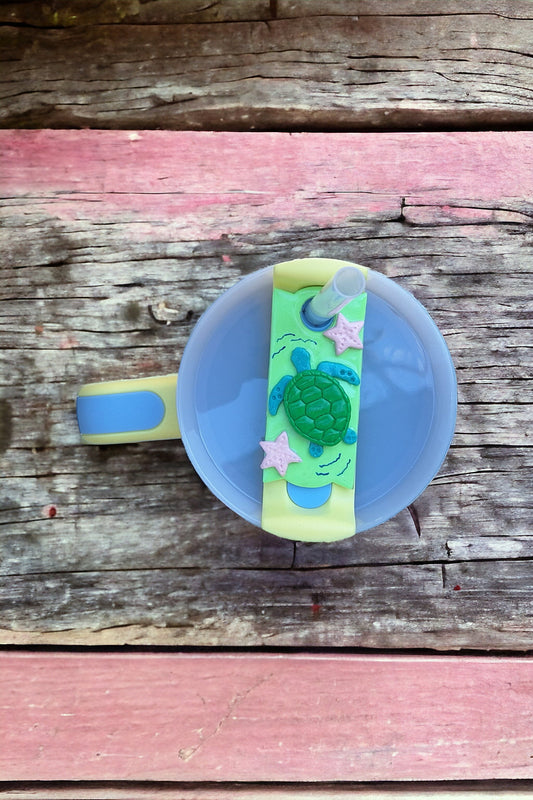 Polymer clay straw tag tumbler topper / clay tumbler accessories / sea turtle tumbler topper straw tag / beach turtle tumbler accessories
