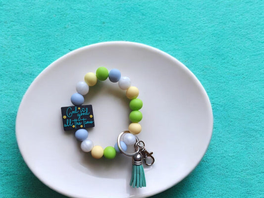 Silicone beaded wristlet keychain / God is good all the time silicone beaded wristlet keychain / religious faith bag accessories key chain