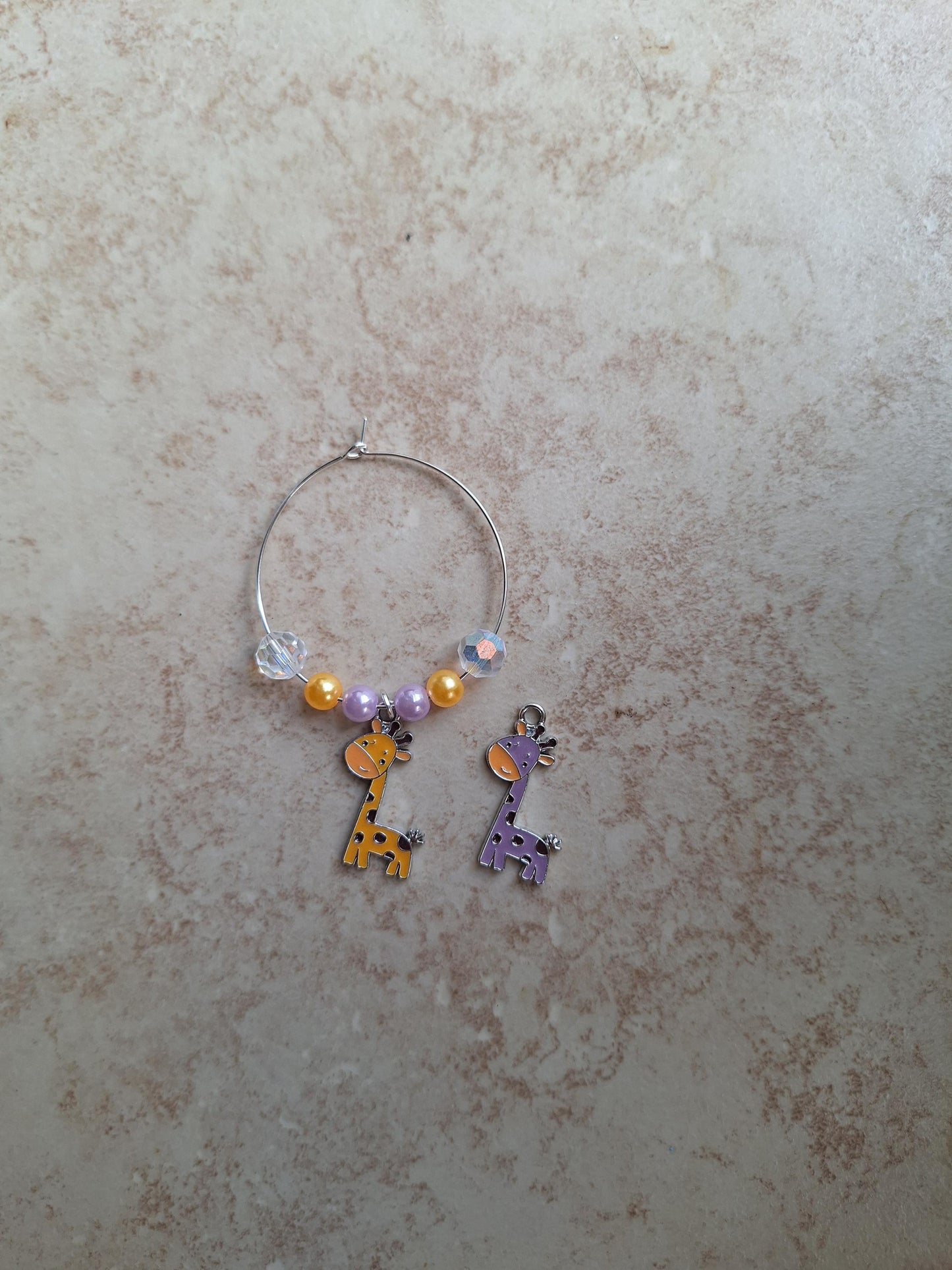 kawaii faux pearl yellow purple giraffe handle charm tumbler accessories / tumbler charm buddy / enamel giraffe tumbler handle charm