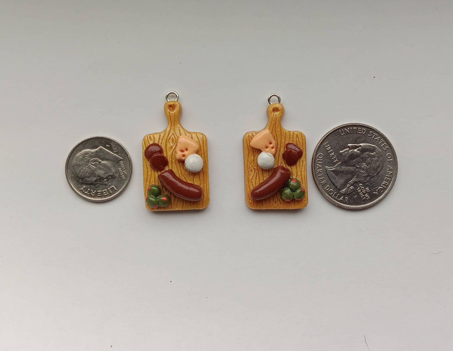 Kawaii charcuterie board food charms / polymer clay cheese sausage olive charms / kawaii food charms / kawaii food jewelry