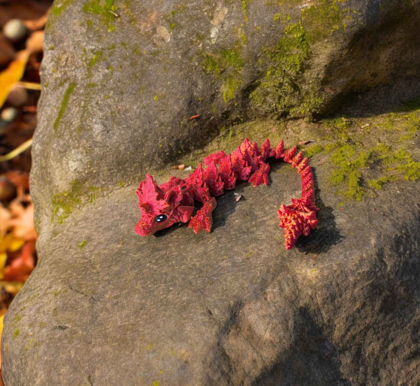 3D articulated metallic red orange two tone autumn dragon / 3d printed dragon animals / fall leaf autumn dragon knick knack Fidget figurines