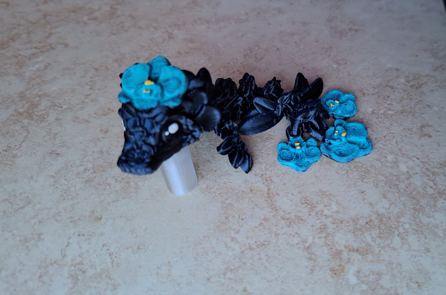 3D articulated iris flower dragon straw cap / 3d printed dragon animals / floral dragon tadling straw topper cover Fidget figurines