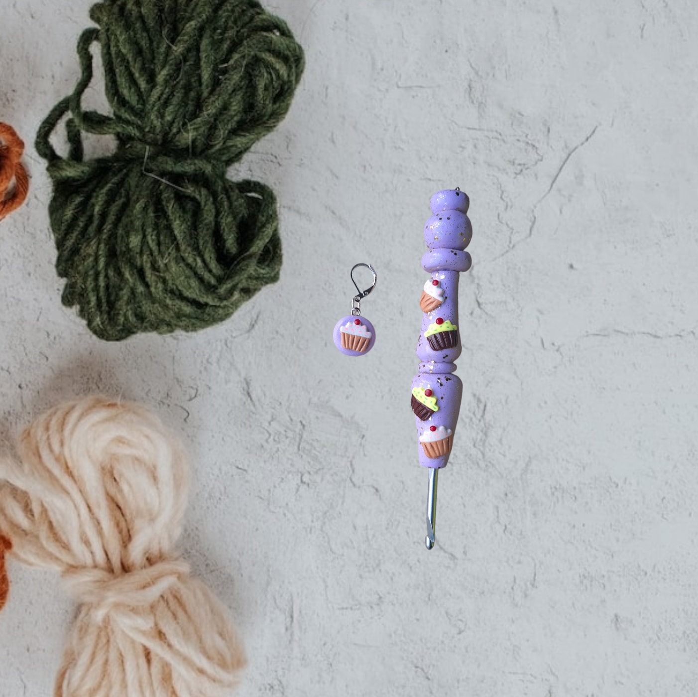 Polymer clay cupcake glitter dessert food crochet hook