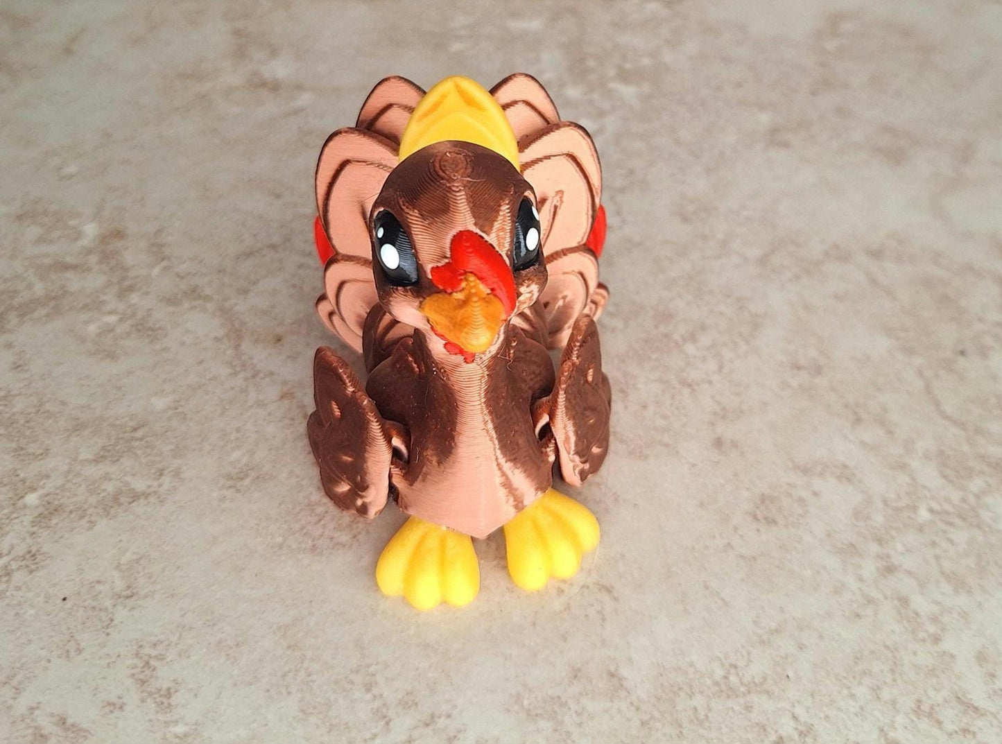 3d printed flexi bird animal turkey / 3d printed thanksgiving animals / bronze yellow red turkey knick knack Fidget figurines