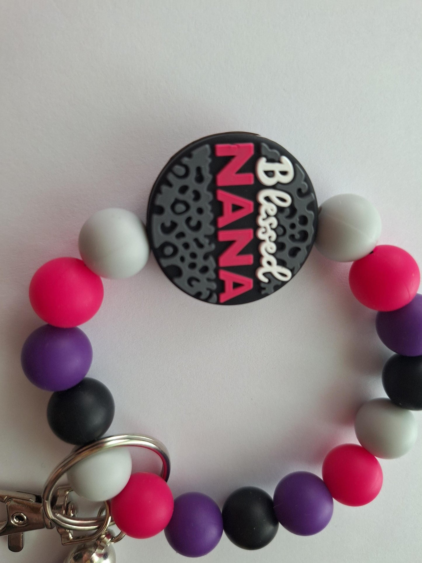 Silicone beaded wristlet keychain / blessed nana silicone beaded wristlet keychain / leopard print bag accessories key chain