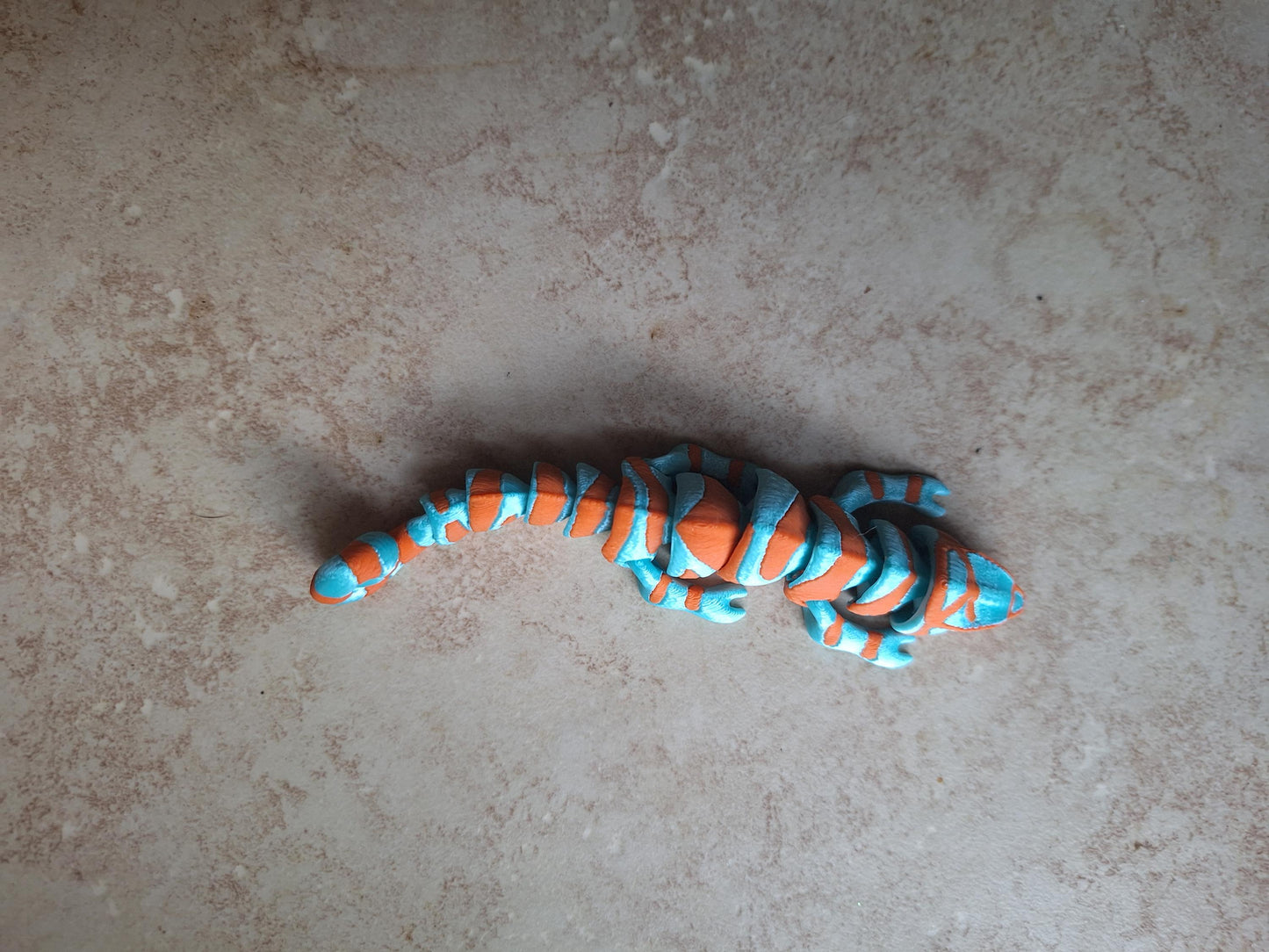 3D articulated teal orange baby chameleon / 3d printed chameleon / 3d printed animals figurine knick knack Fidget