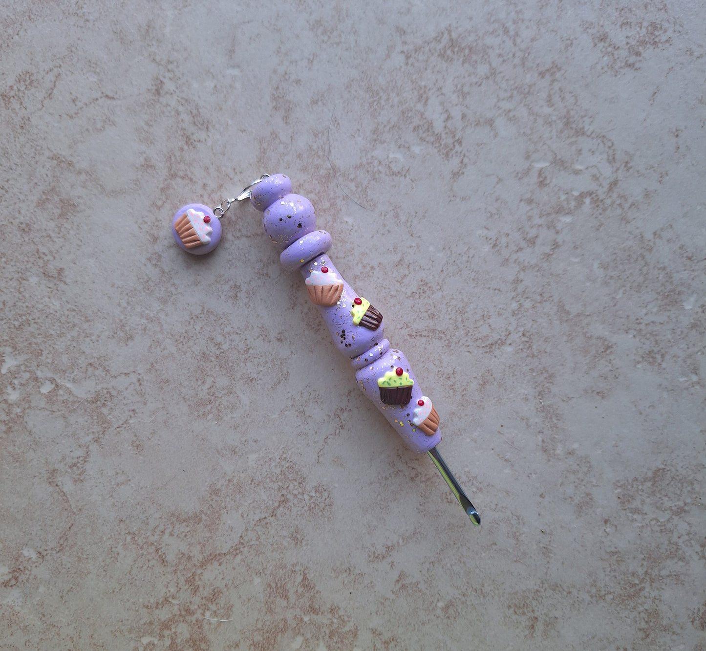 Polymer clay cupcake glitter dessert food crochet hook