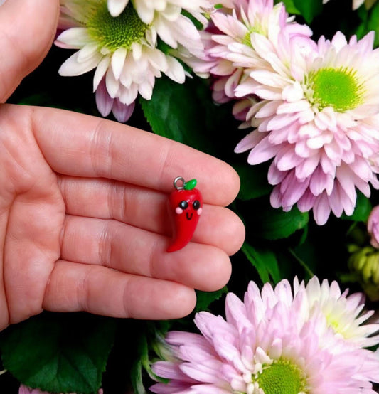 Polymer clay chili pepper charms / cute kawaii red chili pepper food charms jewelry stitch marker progress keeper notions