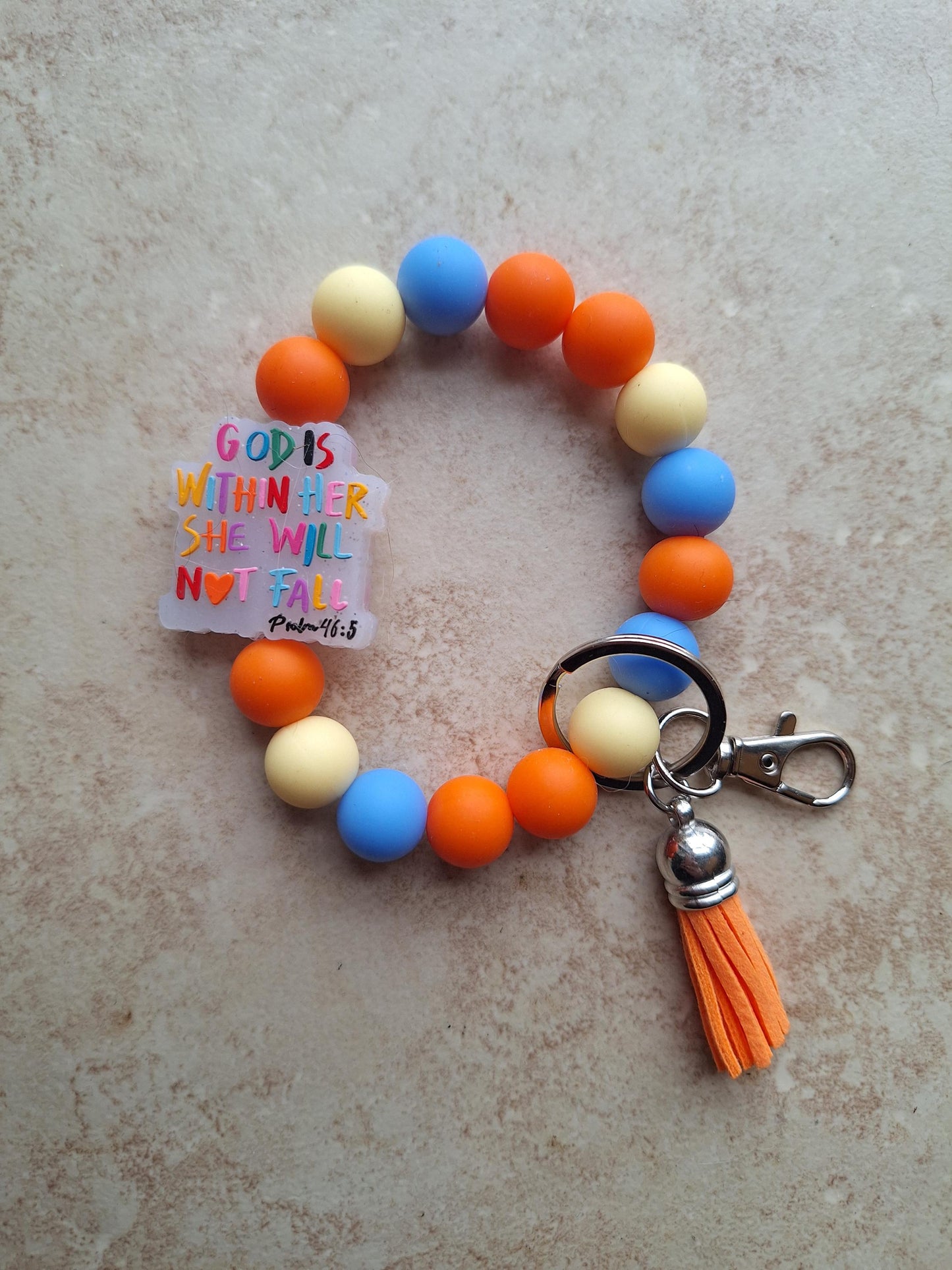 Silicone beaded wristlet keychain / God is within her silicone beaded wristlet keychain / religious faith bag accessories key chain