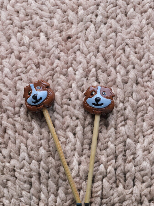 Set of 2 brown guinea pig knitting needles / polymer clay knitting needles / decorative guinea pig needles knitting accessory crochet