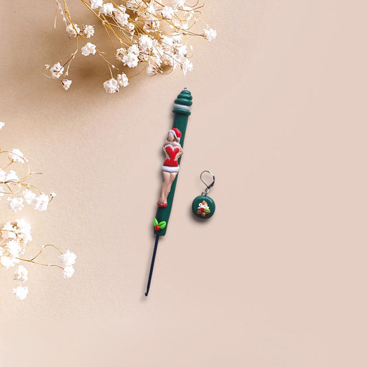 Polymer clay christmas holiday vintage pin up santa crochet hook