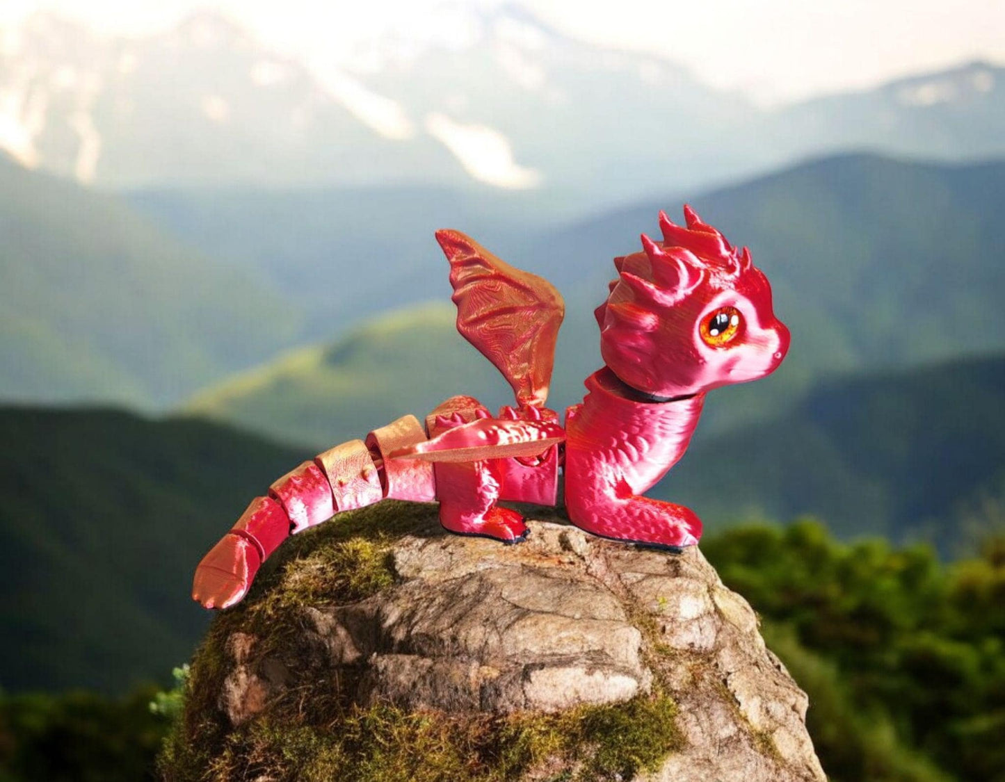 3D articulated printed and painted orange red teen fire dragon / 3d printed baby dragon / 3d printed desk pet figurine fidget Serev3d design