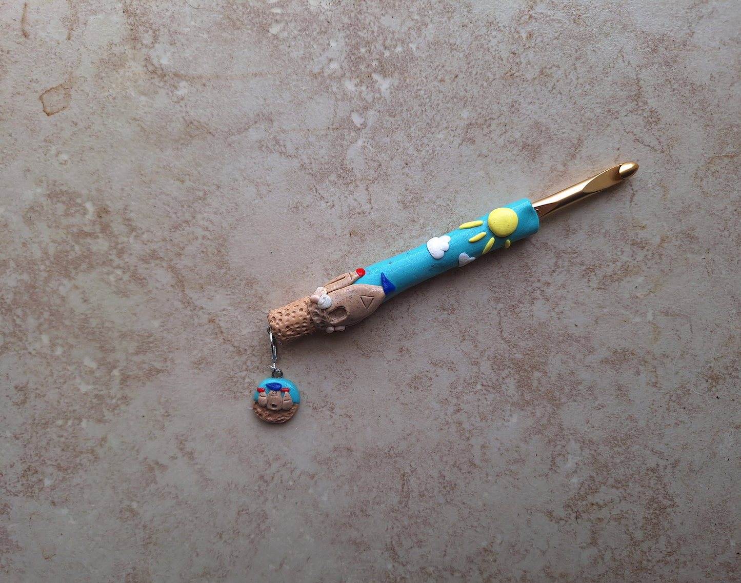 Polymer clay sunny day Beach sandcastle crochet hook