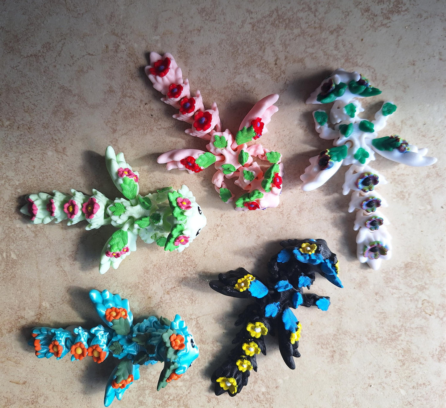 3D articulated floral axolotl dragon kosha / dragon straw cap / axolotl straw topper cover / 3d printed tumbler accessories