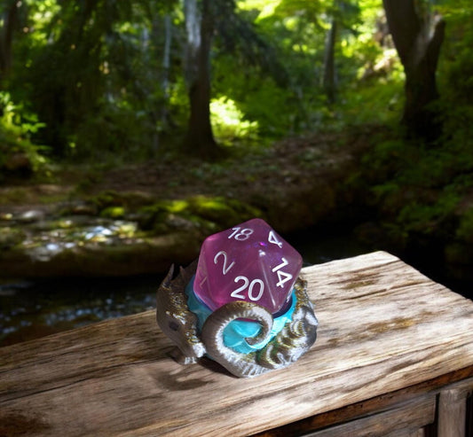 3D printed small gold silver teal metallic dragon dice guardian / 3d dragon dice buddy / 3d printed d20 dice guardian