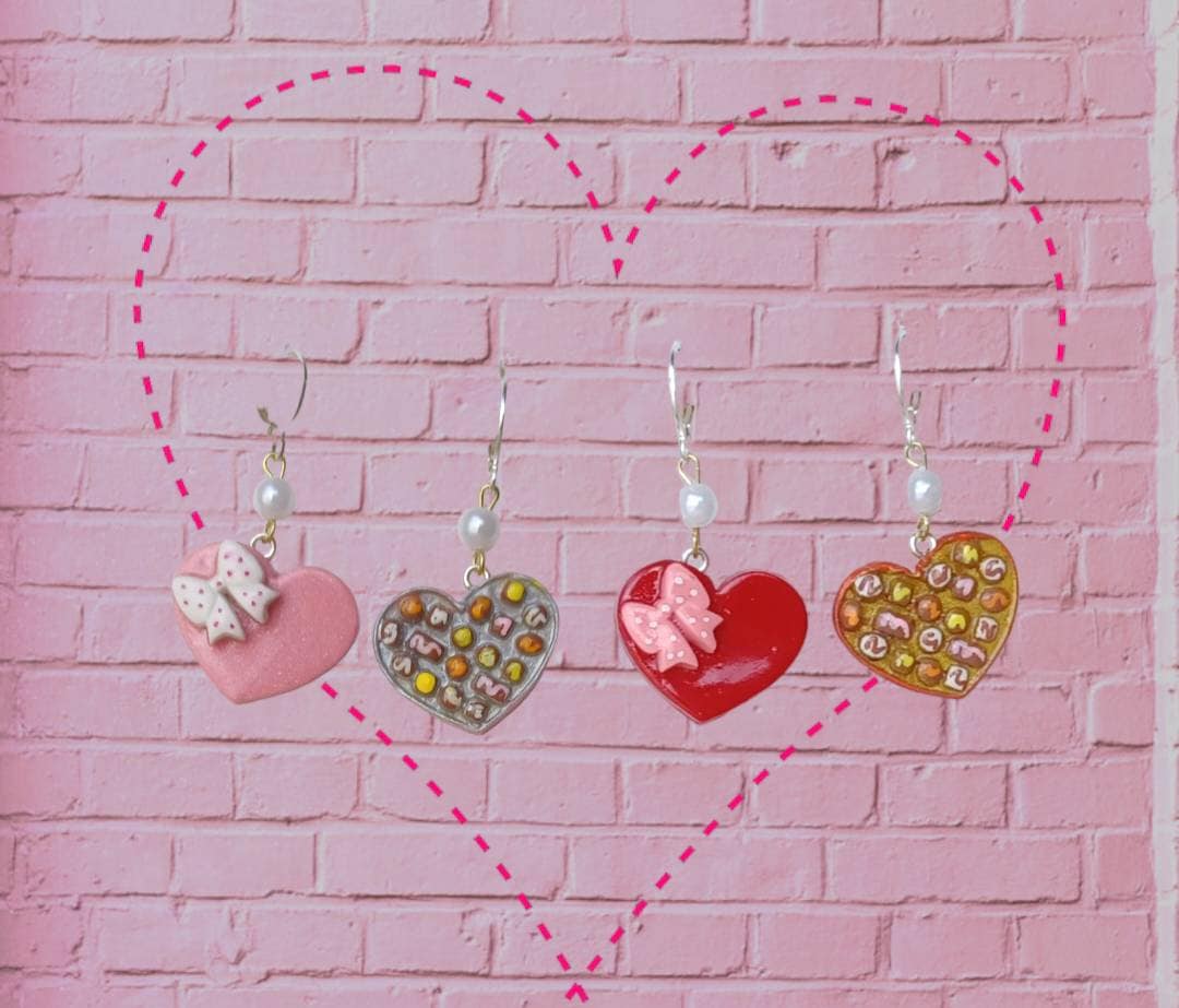 Kawaii valentine earrings / polymer clay valentine chocolate heart earrings / kawaii heart jewelry / valentine chocolate box