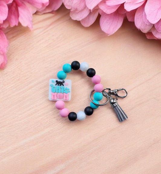 Silicone beaded wristlet keychain kawaii love cats cat mom silicone beaded wristlet keychain /  bag accessories key chain