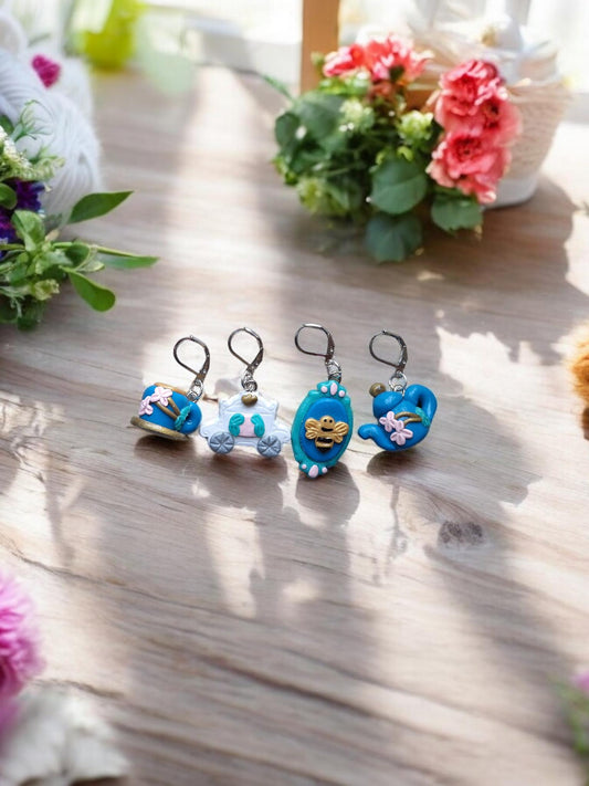 Stitch markers set 4 elegant tea party / bee cameo teapot cup stitchmarkers/ english royal tea party stitch markers knitting accessories