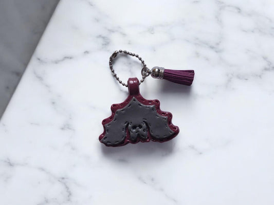 Polymer clay bat faux leather look stitch style keychain / cute clay bat animal bag accessories fall halloween key chain