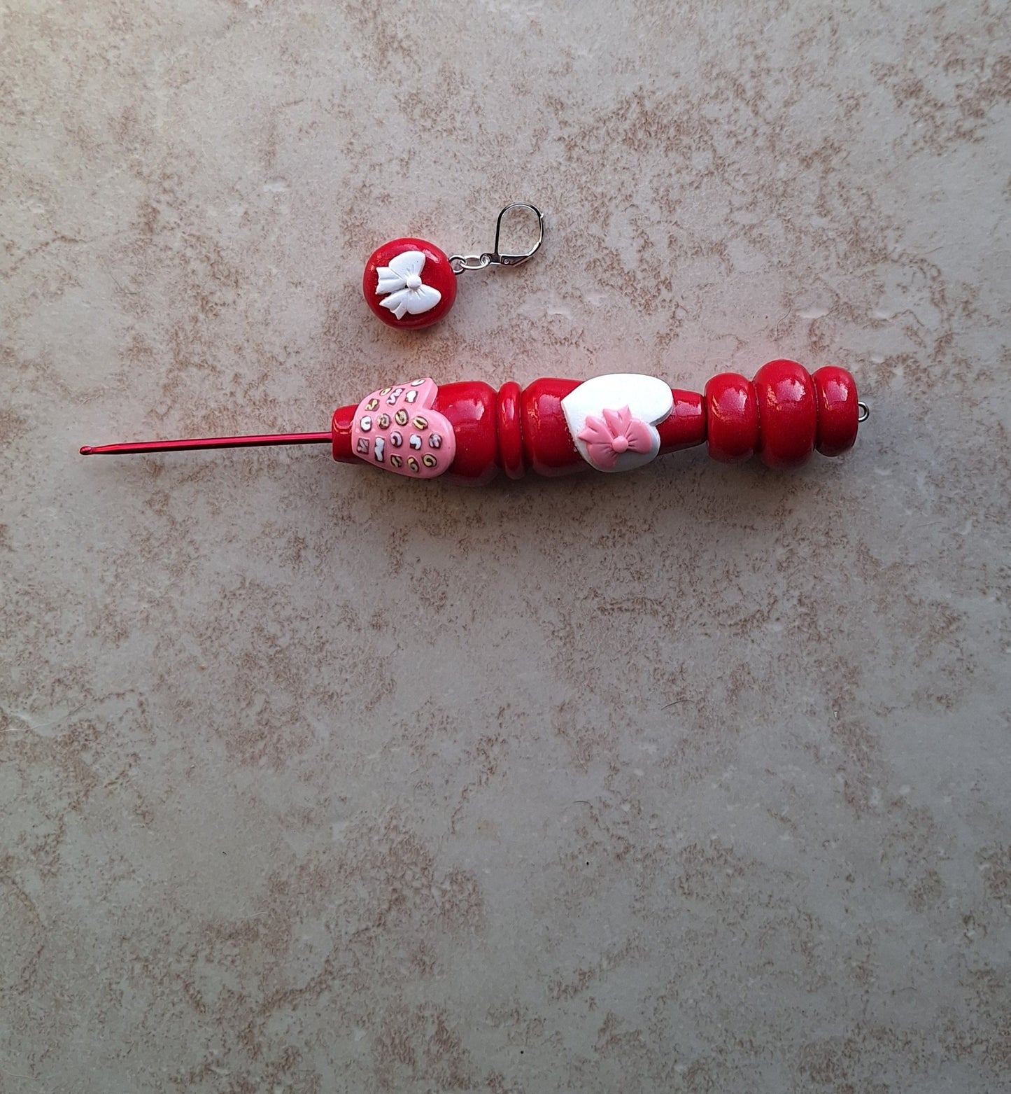 Polymer clay valentine heart chocolates crochet hook