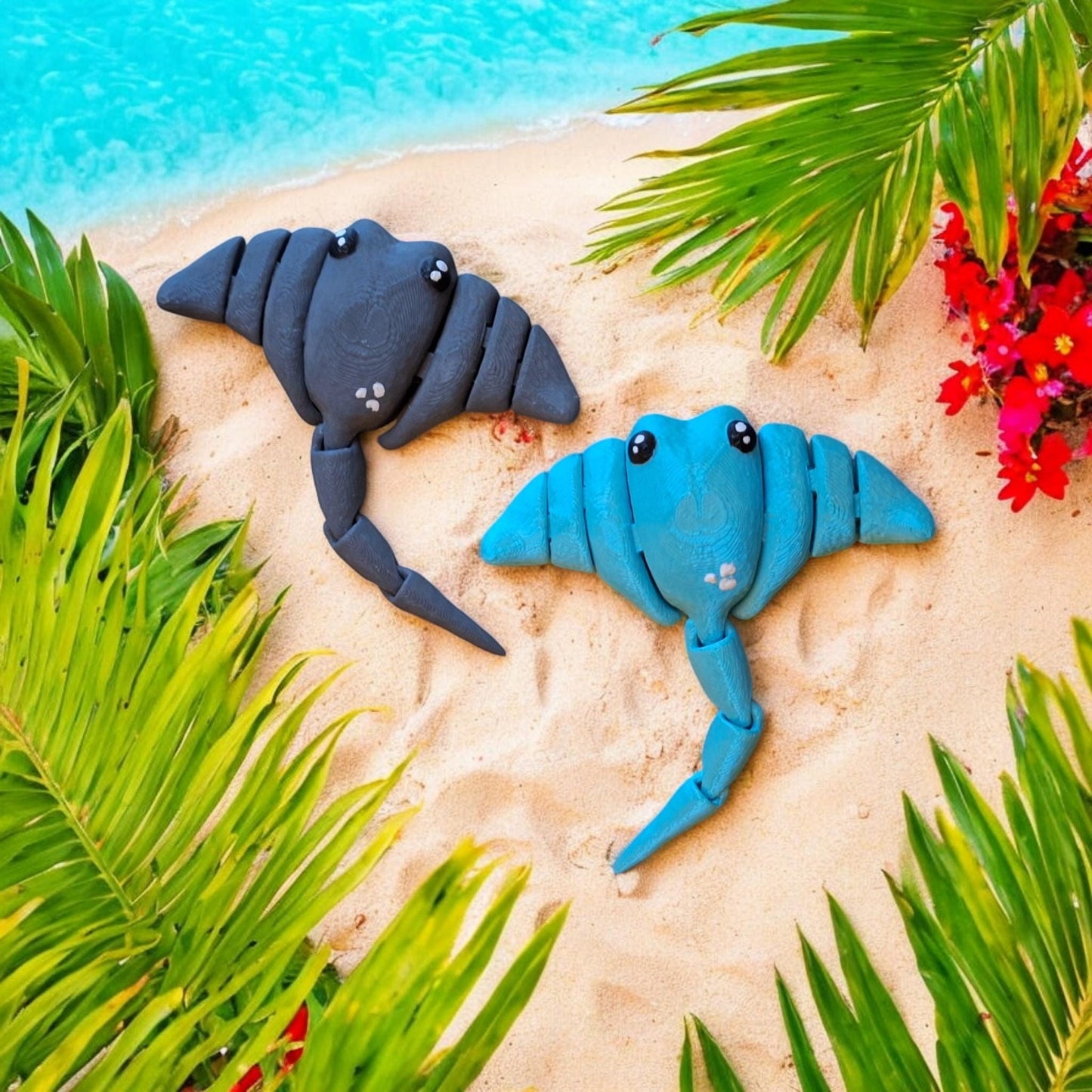 3D articulated ocean animals manta ray stingray / 3d print sting ray animals / teal gray manta stingray knick knack Fidget figurine