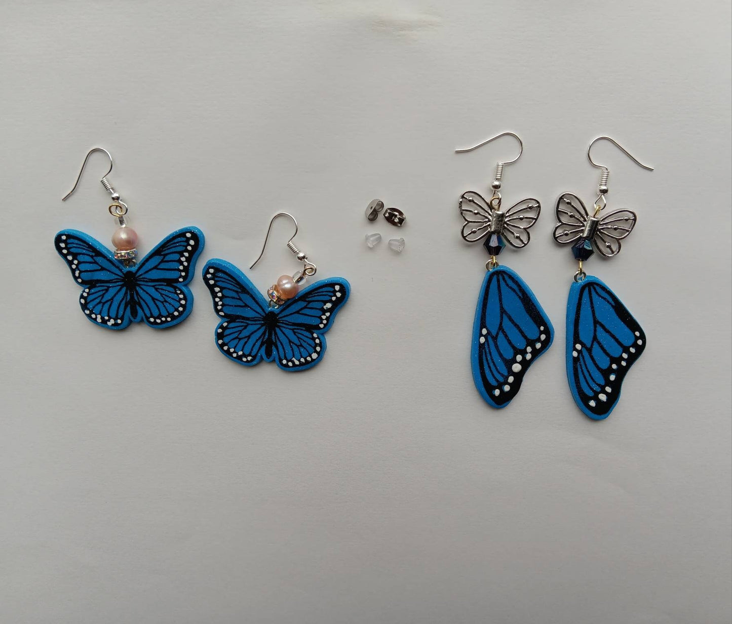 Kawaii butterfly earrings / polymer clay blue morpho monarch butterfly dangle earrings / clay butterfly jewelry / butterfly wing earrings