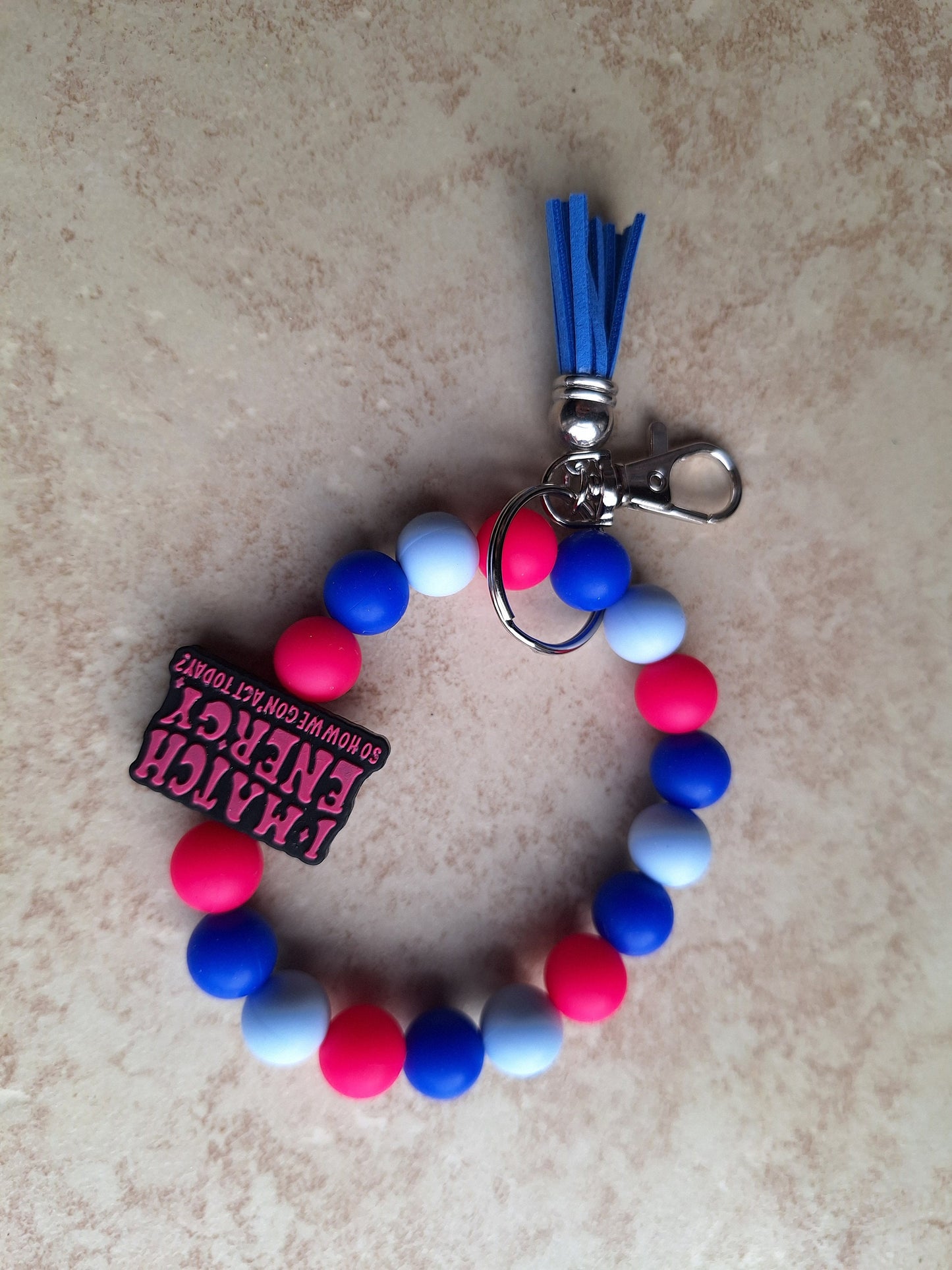 Silicone beaded wristlet keychain / i match energy silicone beaded wristlet keychain / attitude bag accessories key chain pink blue white