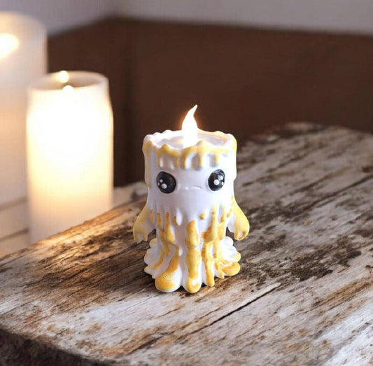 3D printed and painted melting candle tealight holder / 3d printed white melting candle desk pet figurine tea light holder Serev3d design