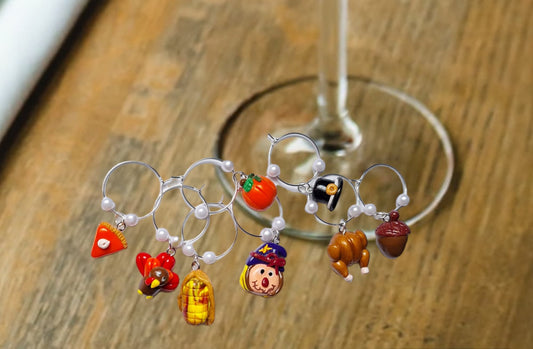 Set of 8 fall wine charms holiday wine charms / Thanksgiving wine charms / set of 8 polymer clay wine charms / fall thanksgiving wine charms