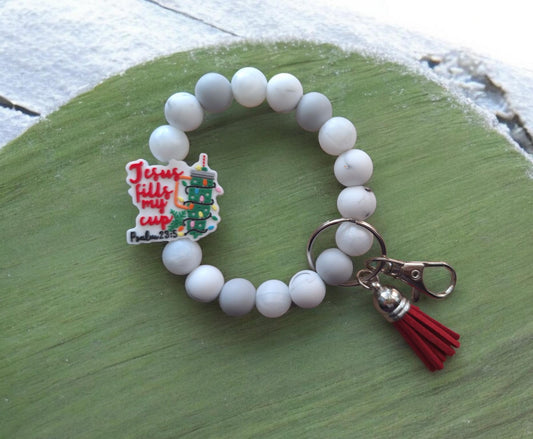 Silicone bead wristlet keychain Jesus fills my cup holiday silicone bead wristlet keychain / religious christian accessories key chain gift