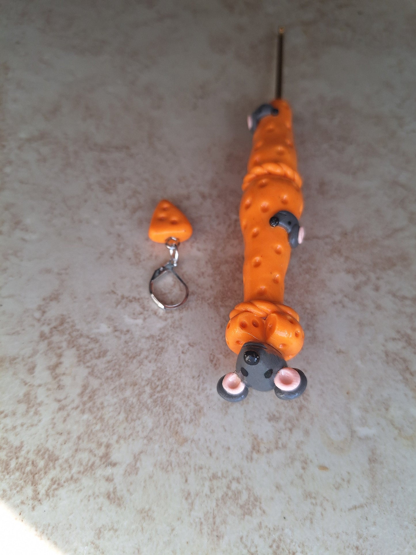 Polymer clay cute mouse in cheese crochet hook