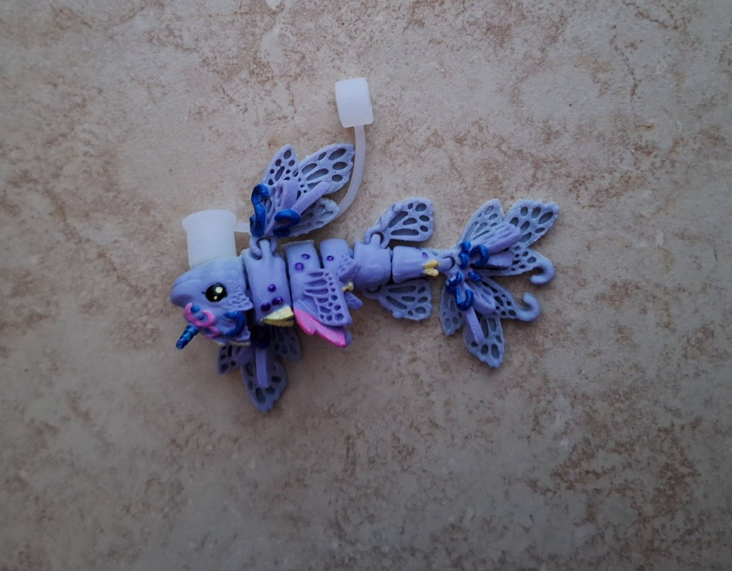 3D articulated flutterphin dragon straw cap / 3d printed dragon animals / 3d print dolphin unicorn fish frostphin straw topper cover Fidget