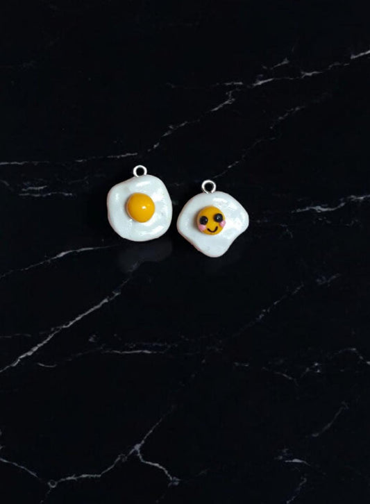 Polymer clay egg charms / cute kawaii clay fried egg food charms jewelry stitch marker progress keeper notions