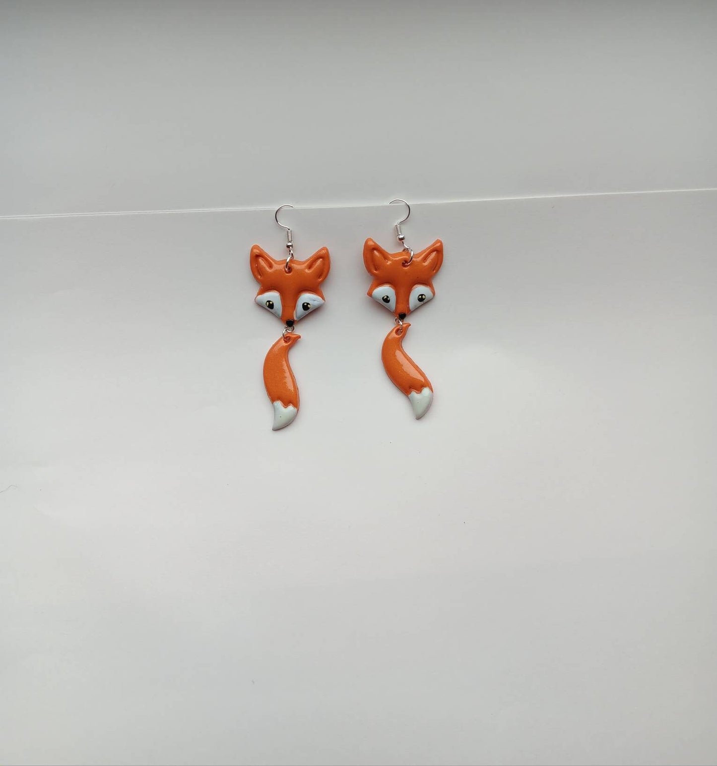 Kawaii fox and tail earrings / polymer red fox dangle earrings / clay fox jewelry / clay red orange fox earrings