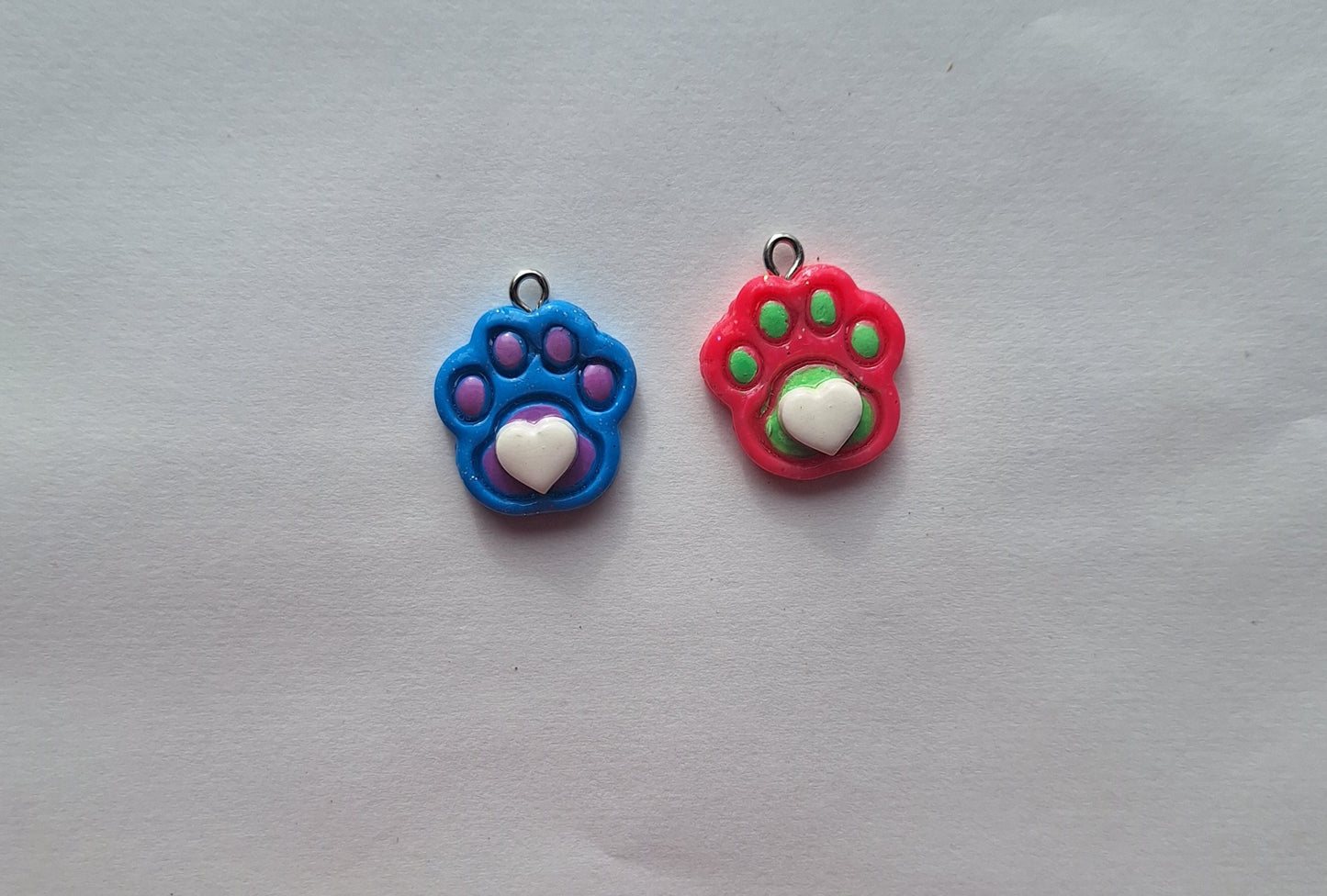 Kawaii pet paw print puppy cat charms / polymer clay heart paw print charms / kawaii pet charms / dog cat charms stitch marker