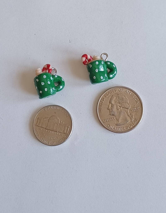 Kawaii coffee peppermint mocha latte charms / polymer clay coffee charms / kawaii food charms / kawaii food jewelry / Christmas charms