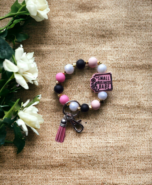 Silicone beaded wristlet keychain / small business babe silicone beaded wristlet keychain / girl boss bag accessories key chain