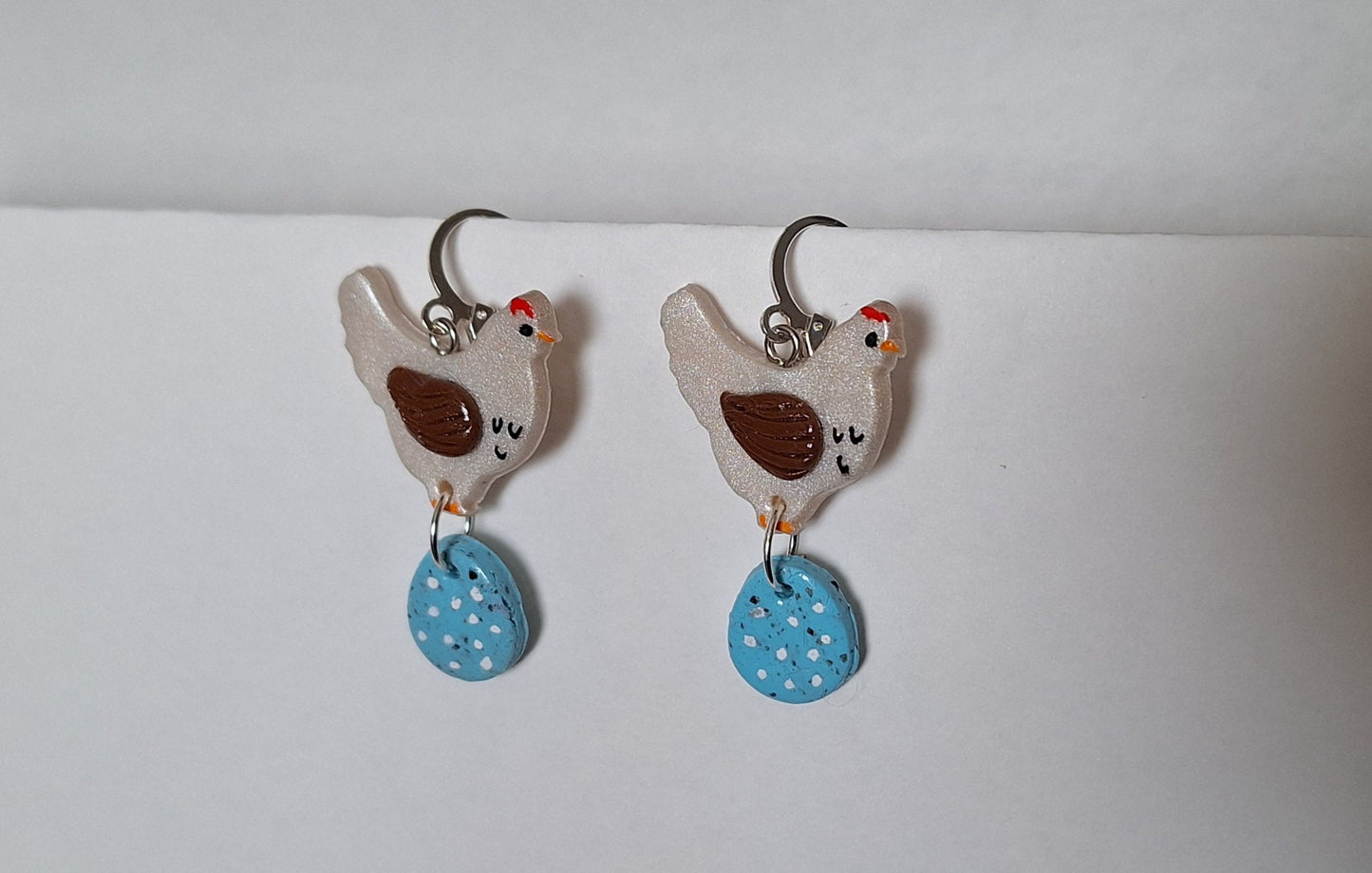 Kawaii clay chicken easter egg earrings / polymer clay spring summer dangle earrings / clay easter earrings jewelry chicken rooster
