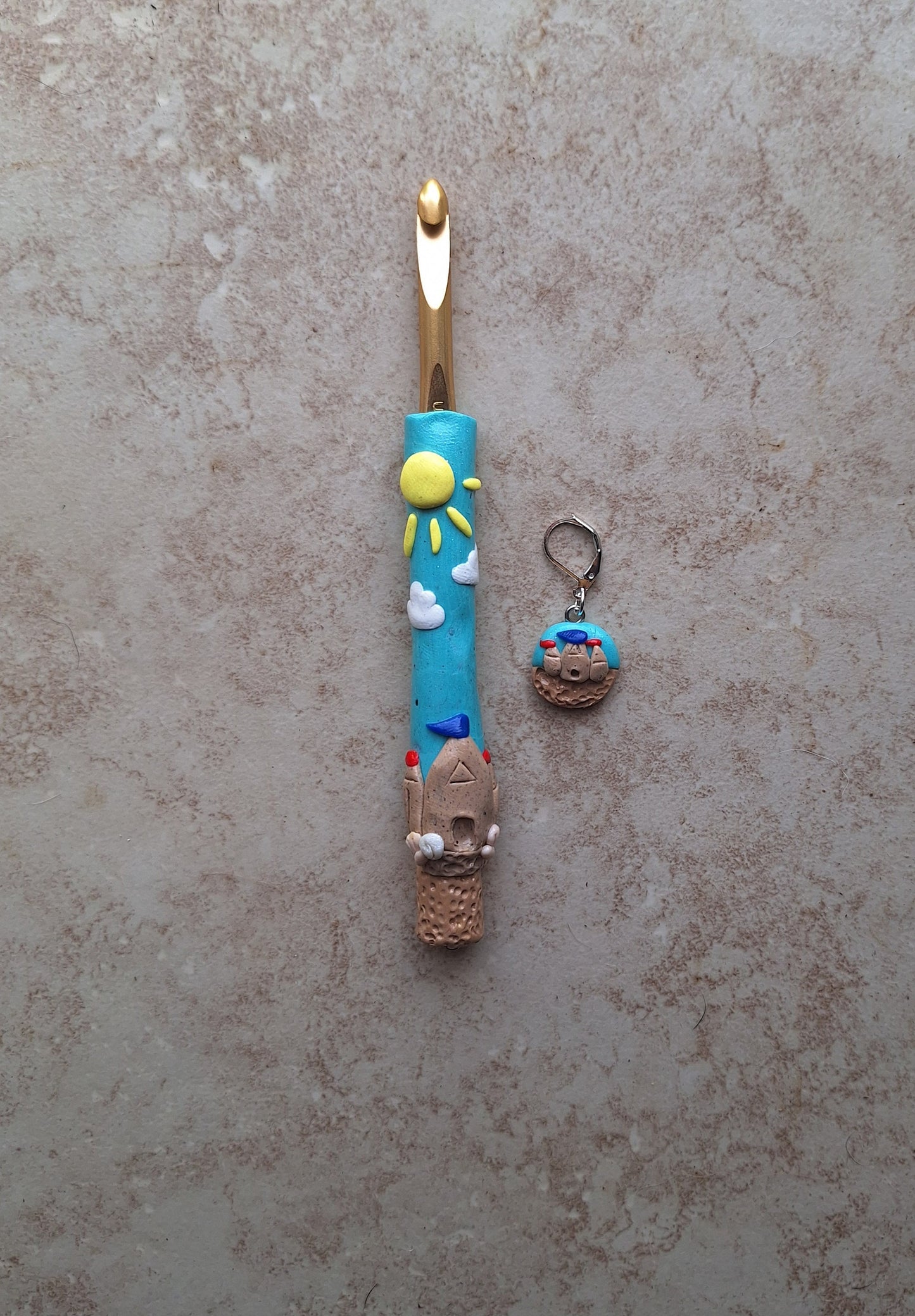 Polymer clay sunny day Beach sandcastle crochet hook