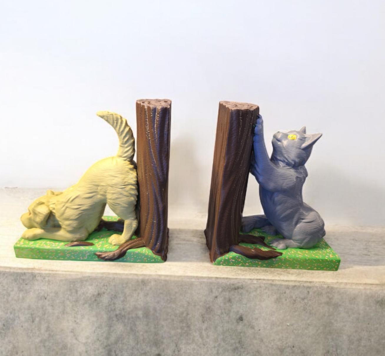 3D printed playful dog and cat bookends / puppy dog kitty cat kitten book ends / 3d printed animal Home decor