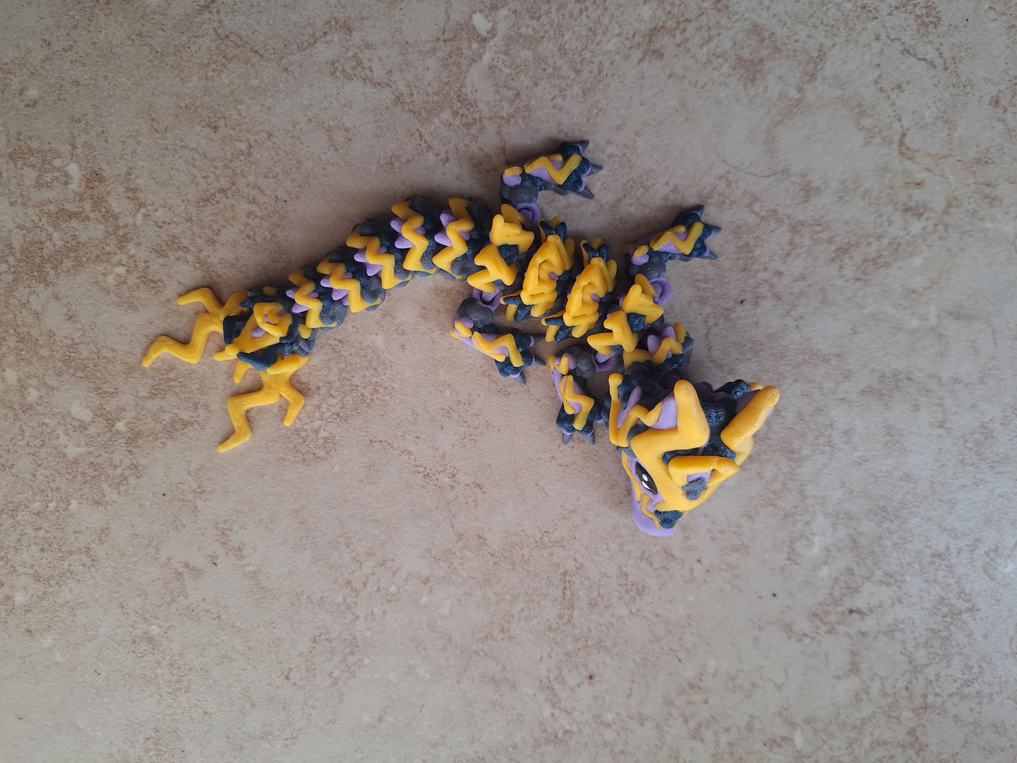 3D articulated purple yellow storm lightning baby dragon / 3d printed dragon animals