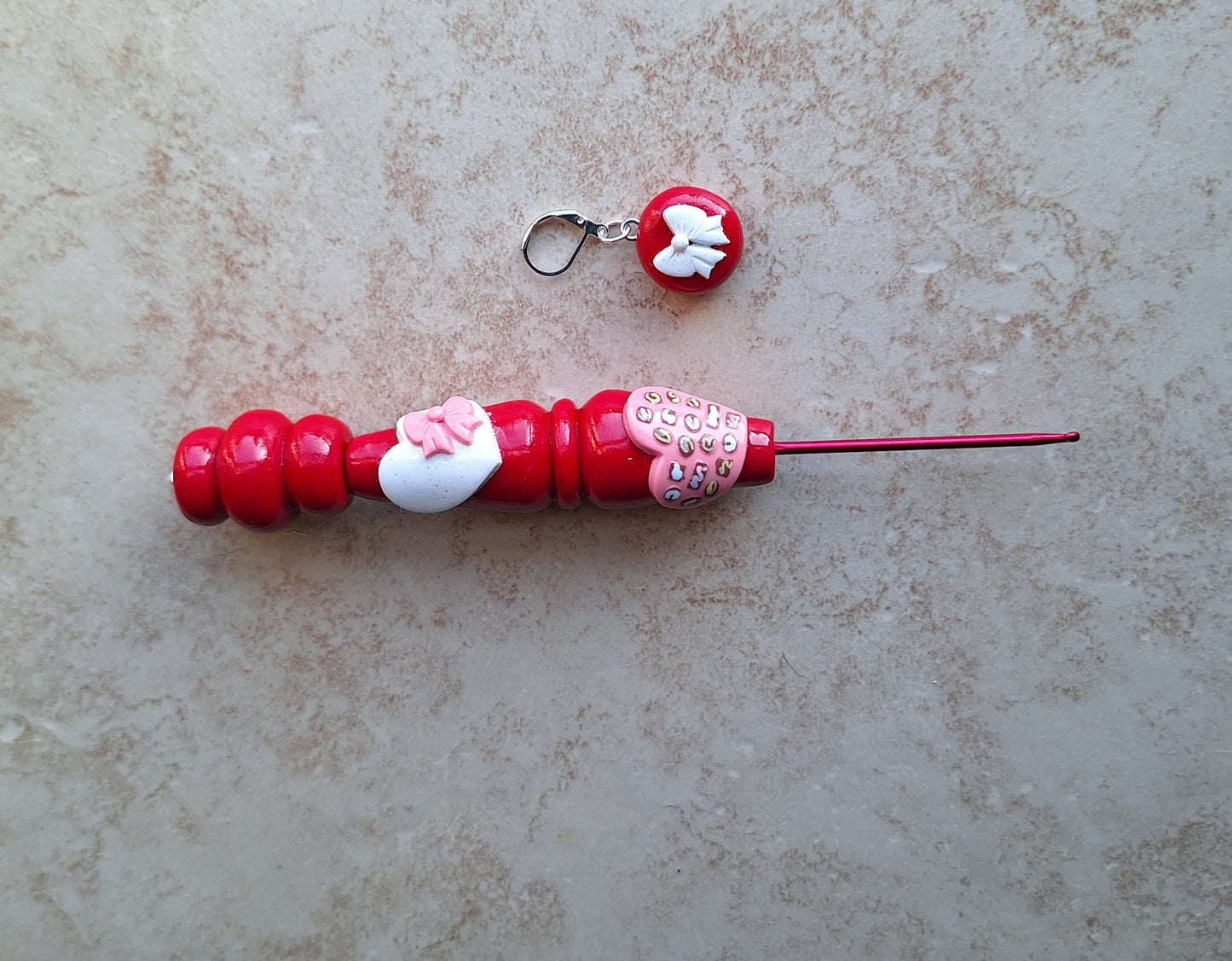 Polymer clay valentine heart chocolates crochet hook