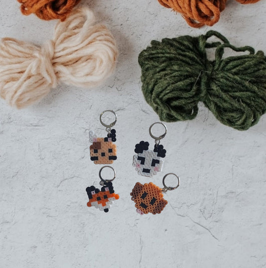 Stitch markers set 4 furry friends bundle / colorful panda fox dog cat perler bead set of 4 pet cuties progress keeper pixel style